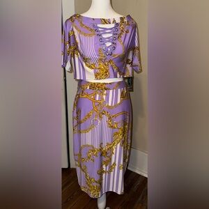 VENUS Purple and Gold Chain Pattern Skirt Set